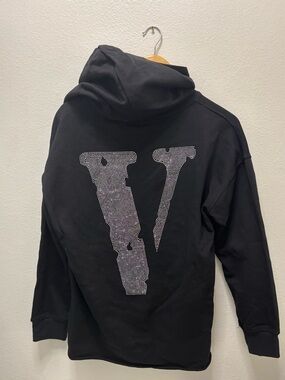 VLONE Black Crewneck Hoodie with Rhinestone V